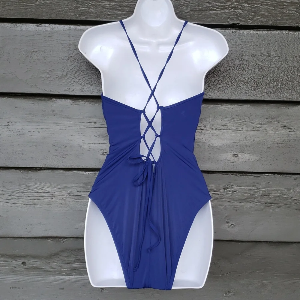 LA BLANCA Womens Blue Petal Pusher Tummy Control Scalloped One-Piece Swimsuit 8 - Picture 5 of 10